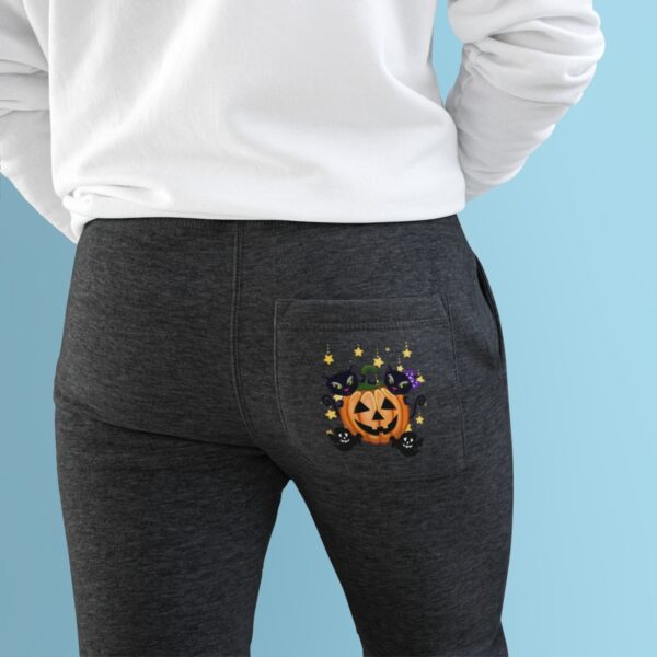 Pumpkin Smiley Unisex Fleece Joggers charcoal heather mockup closeup