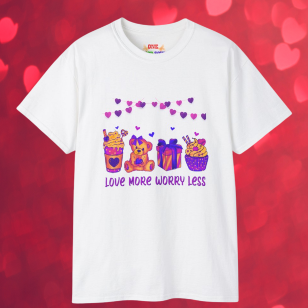 Love More Worry Less unisex t-shirt with positive message design